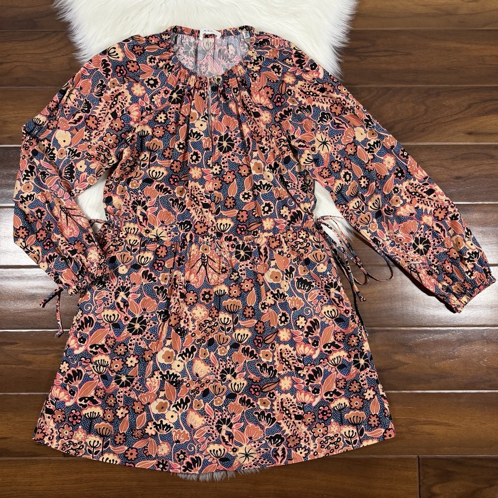 A.L.C. Women's Size 10 Floral Long Sleeve Cotton Drawstring Myra Mini Dress